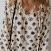 Women's White Bubble Sleeve Split Neck Printed Blouse - Image 4