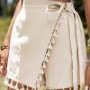 Women's Apricot Tassel Trim Wrap Knot Side Bohemian Mini Skort for Summer - Image 6