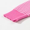 Women's Pink Striped Scallop V Neck Loose Sweater with Side Slits - Image 18