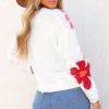 Women's White Floral Pattern Crew Neck Sweater - Image 8