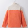 Orange Colorblock Half Zipper Stand Neck Sherpa Sweatshirt for Women - Image 10