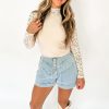 Women's Beige Floral Lace Patchwork Long Sleeve High Neck Slim Top - Image 4