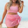 Stylish Pink Plus Size Plaid Print High Waist Bikini Set for Beach Days - Image 15