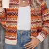 Women's Orange Boho Striped Zip Up Long Sleeve Jacket - Stylish and Versatile Outerwear - Image 4