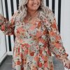 Plus Size Khaki Floral Square Neck Peplum Blouse - Image 4