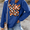 Women's Dark Blue Chenille Checkered Game Day Graphic Drop Shoulder Sweatshirt - Image 6