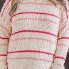 Plus Size Pink Stripe Drop Shoulder Side Split Sweater - Image 2