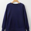 Women's Navy Blue Solid Fleece Lined Drop Shoulder High Low Sweatshirt - Image 3