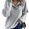 Women's Light Grey Color Contrast Ribbed Long Sleeve Top - Casual and Comfortable - Image 5