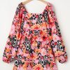 Women's Pink Bohemian Square Neck Puff Sleeve Mini Dress - Flowy Fit for Everyday & Special Occasions - Image 6