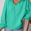 Women's Aruba Blue Fleece Lined Loose Hoodie with Half Zipper and Kangaroo Pockets - Image 3