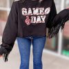 Women's GAME DAY Sequined Rugby Cropped Sweatshirt - Black - Image 3