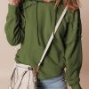 Women's Vineyard Green Solid Color Hoodie with Rivet Studs and Pocket - Image 3