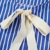 Women's Blue Stripe Tied Front Puff Short Sleeve Blouse - Playful & Feminine - Image 9