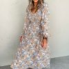 Women's Khaki Floral Smocked Puff Sleeve Maxi Dress - Timeless Elegance - Image 6