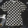 Women's Black Western Fashion Checkerboard Print Side Split T-Shirt - Image 13