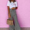 Women's Black Stripe Lace-Up Waist Casual Flared Pants for Trendy Style - Image 6