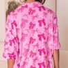 Women's Pink Bow Print Half Sleeve Shirt and Shorts Pajamas Set - Image 2