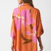 Women's Russet Orange Floral Print Tunic Shirt and Loose Shorts Set - Casual Summer Outfit - Image 2