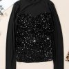 Women's Black Sequin Velvet Sheer Mesh Mock Neck Blouse for Elegant Night Out - Image 8
