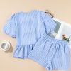 Women's Sky Blue Striped Bowknot Detail Puffy Sleeve Top and Shorts 2-Piece Set - Image 6