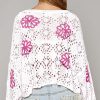 Women's White Contrast Floral Print Eyelet Drop Shoulder Sweater - Image 3