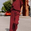 Women's Red Dahlia Textured Loose Fit T-Shirt and Drawstring Pants Set - Image 5