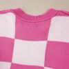 Women's Elegant Rose Stripe Checkered Bishop Sleeve Sweater - Luxuriously Soft Fabric - Image 10