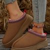 Women's Chestnut Contrast Print Suede Plush Lined Snow Boots for Winter - Image 8