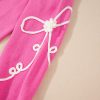 Women's Bright Pink Corded Flower Bow Casual Sweater with Puffed Sleeves - Image 12