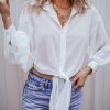 Women's White Loose Fit Knotted Front Sheer Shirt - Image 4