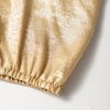 Chic Women's Gold Metallic Ruched Sleeve Blouse with Back Knot Detail - Image 9