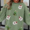 Women's Grass Green Sequin Santa Claus Christmas Tree Patchwork Corded Sweatshirt - Image 3