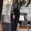 Women's Black Sequin Tassel Button Up Slim Fit Shirt - Image 14