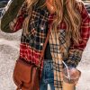 Women's Red Mixed Plaid Patchwork Retro Shacket - Image 4