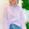 Women's Purple Stripe Loose Drop Shoulder Long Sleeve Top for Casual Wear - Image 7