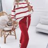 Women's Red Stripe Drop Shoulder Pullover and Jogger Pants Set - Casual Two Piece Outfit - Image 2