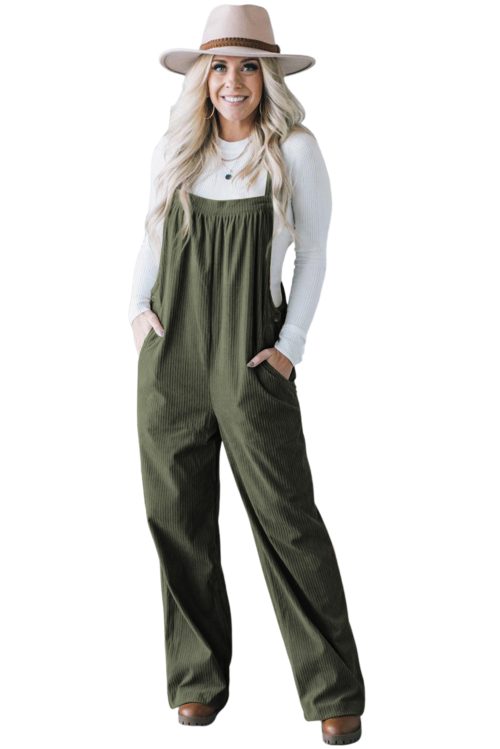 Women's Jungle Green Loose Fit Corduroy Overall with Pockets