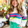 Women's Plus Size White Colorful Striped Drop Shoulder Loose Sweatshirt - Image 6