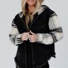 Women's Black Plaid Sleeve Hooded Denim Jacket - Stylish Fall Outerwear - Image 13