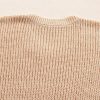 Women's Light French Beige Contrast Striped 3/4 Sleeve Crew Neck Sweater - Image 11