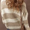 Women's Brown Stripe Drop Shoulder Round Neck Loose Sweater - Image 3