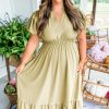 Laurel Green Plus Size Maxi Dress with Notched V Neck and Puff Sleeves - Image 6