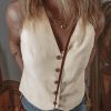 Women's White Slim Fit Buttoned V Neck Vest - Elegant Layering Piece - Image 4