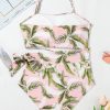 Women's Pink Tropical Asymmetric Cut-Out Halter Backless One Piece Swimwear - Image 14