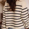 Women's Classic Black Stripe Flap Pocket Buttoned Cardigan Sweater - Image 9