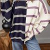 Women's Oversized Blue Stripe Colorblock Sweater - Image 2