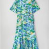 Plus Size Green Leaves Print Short Sleeve Surplice Neck Maxi Dress with Ruffled Trim - Image 11