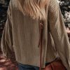 Female Dark Khaki Textured Chest Pocket Long Sleeve Shirt Jacket - Image 5