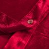Women's Fiery Red Long Sleeve Ruffle Velvet Button Up Mini Dress - Image 9